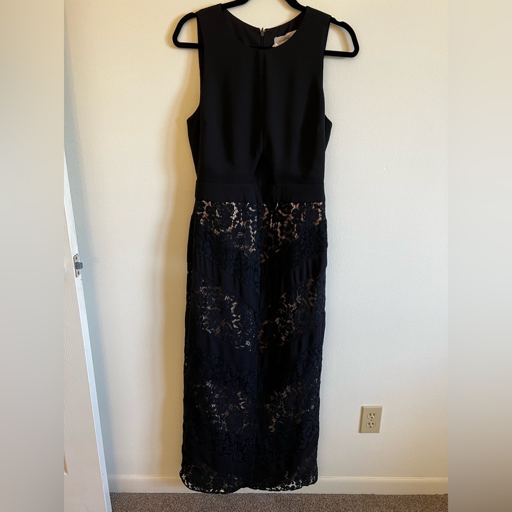 Fame and Partners Keyhole Chevron Lace Gown